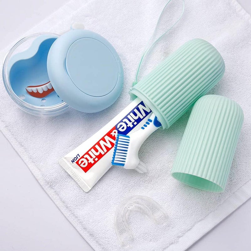 Anbbas 2pcs Double Bristle Head Denture Brush Dental Cleaning Brush with Portable Toothbrush Cup Holder, Properly Clean Oral Appliance - Image 5
